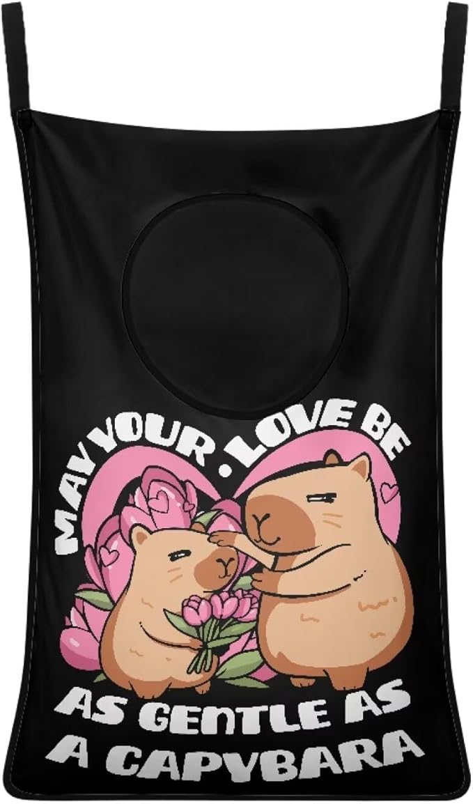 ZOUTAIRONG Capybara Print Hanging Hamper Laundry Bag Cute Laundry Baskets Over Door Laundry Hamper Space Saving Storage Organizers Clothes Hampers