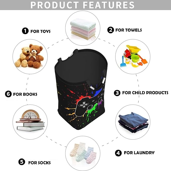 Game Joystick Laundry Hamper Storage Basket Toys Clothes Organizer Bin For Home Bathroom Bedroom Dorm Nursery, 52l