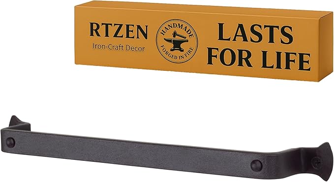 RTZEN Matte Black Hand Towel Holder for Bathroom - Handcrafted Farmhouse Wrought Iron Metal Kitchen Bar - Small Hand Towel Bar Hanger for Home or Office - Wall Mounted Rack Fits 10" Towels