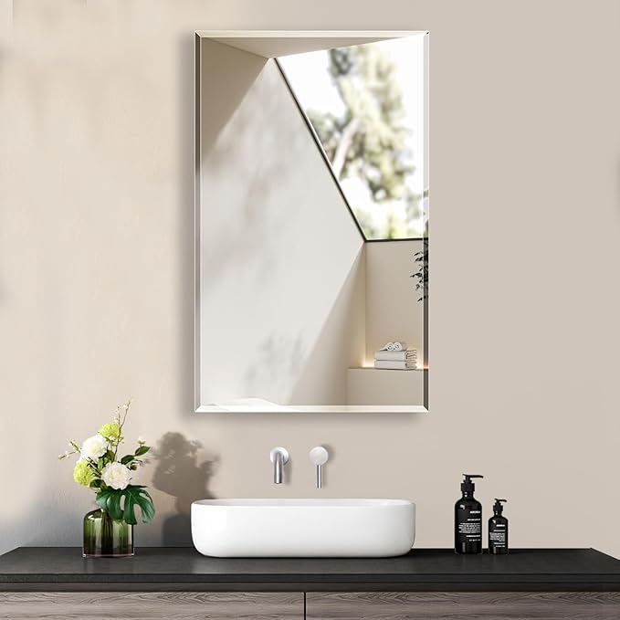 16"x26" Medicine Cabinet,HD Bathroom Mirror Cabinet with Beveled Mirror,Removeable Shelves, Recessed and Surface Mount,Frameless Bathroom Mirror with Storage
