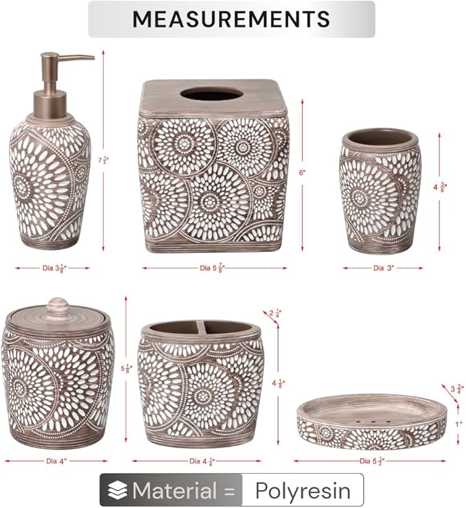 Decozen Bathroom Accessories 6Pcs Set, Soap Dispenser, Toothbrush Holders, Tumbler, Soap Dish & Cotton Swab Jar – Modern Bathroom Decor, Modern Farmhouse Decor, Countertop Accessories, Ciccone