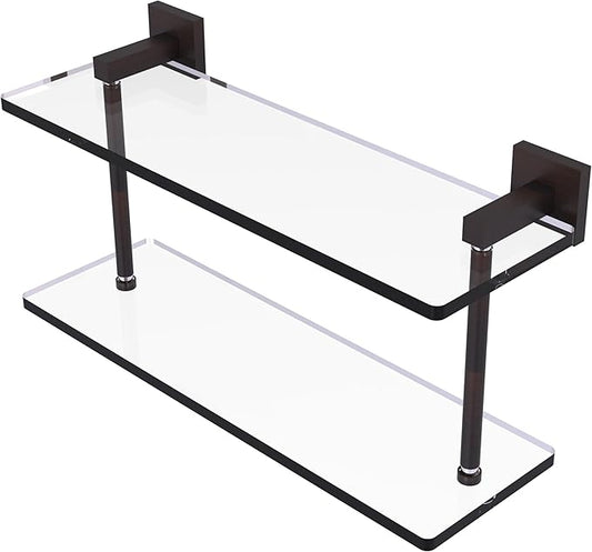 Allied Brass MT-2-16-VB Montero Collection 16 Inch Two Tiered Glass Shelf, Venetian Bronze