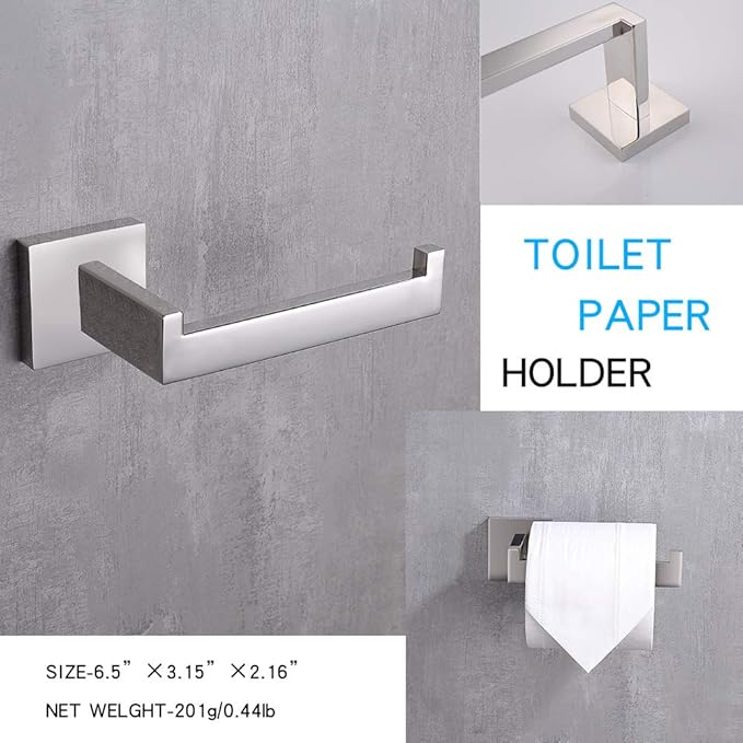 TASTOS Polished Chrome Toilet Paper Holder SUS304 Stainless Steel, Modern Square Half Open Bathroom 5 inch TP Holder Wall Mount Rustfree Tissue Roll Dispenser for Washroom Kitchen 2 Pack