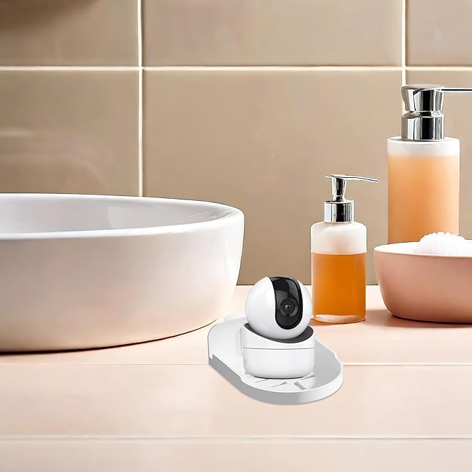 Toyvian Wall Mounted Adhesive Bathroom Shelf for Monitor and Security Camera Holder, White Round Small Wall Mount Shelf, No Drilling Storage Rack for Home and Dorm