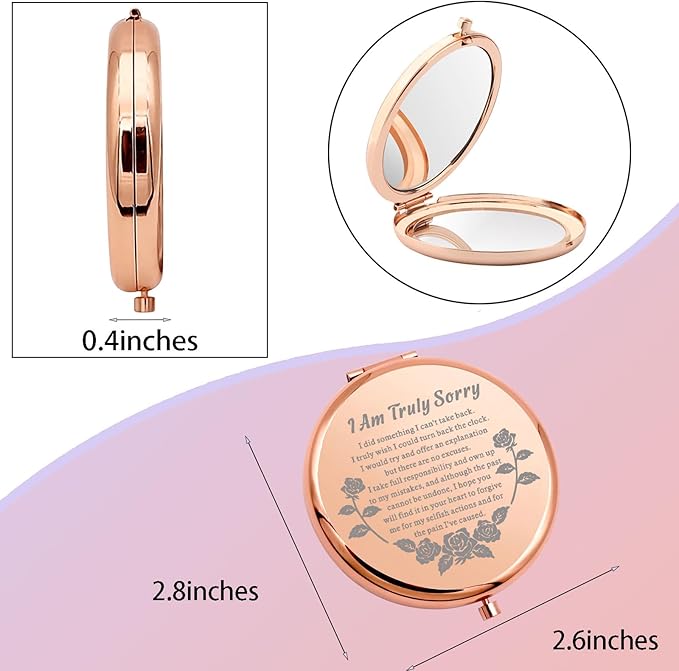 WSNANG Apology Gift for Her - Compact Folding Makeup Mirror - 'I Am Truly Sorry' - Forgive Me Gift