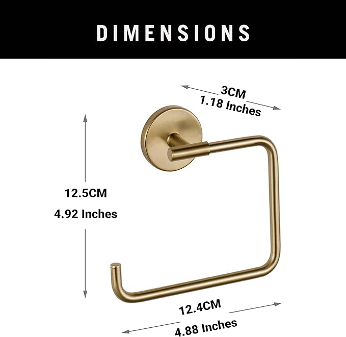 Hand Towel Holder Champagne Bronze Towel Racks for Bathroom Wall Square Towel Ring Holder for Bath Towel Hanger for Kitchen, Bathroom Accessories (Squre (Screw))