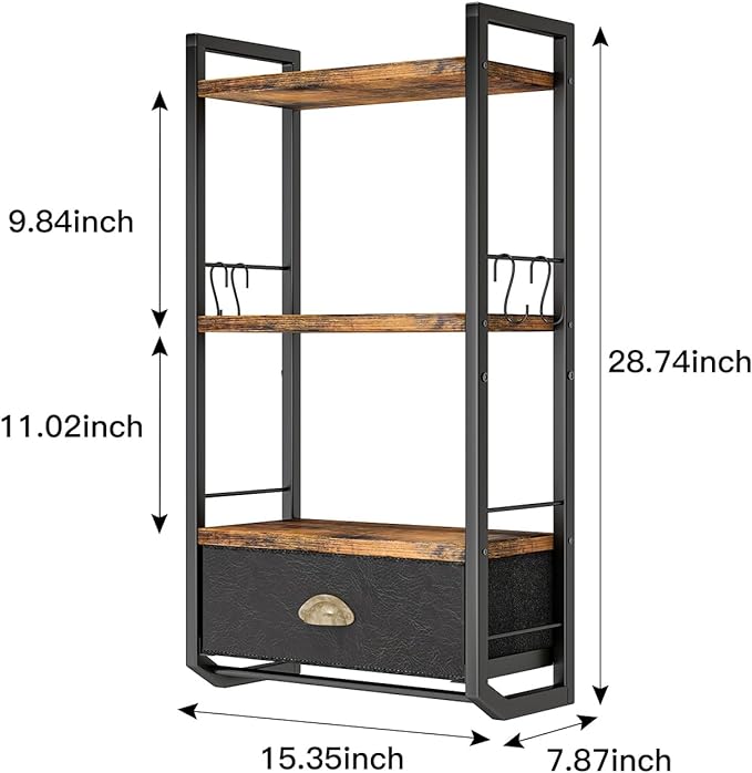 Bathroom Storage Organizer Wall Mounted, 3 Tier Bathroom Towel Rack Shelf with Storage Drawer Double Towel Bars and Hooks, Industrial Bathroom Shelves Over Toilet, Rustic Black and Brown (A)