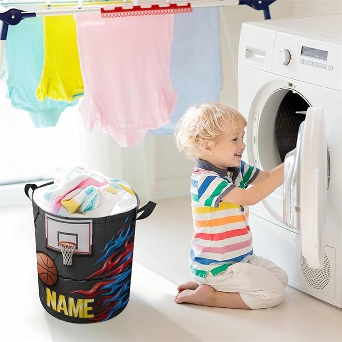 Personalized Basketball Laundry Hamper Custom Name Funny Dirty Clothes Laundry Basket Portable Storage Basket For Home Bathroom Family Basketball Lovers Xmas Birthday (style 15)