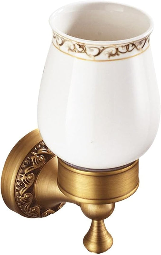 Wall Mounted Bathroom Tooth Brushed Cup Holder, Antique Brass Pattern Carving,Brushed Bronze