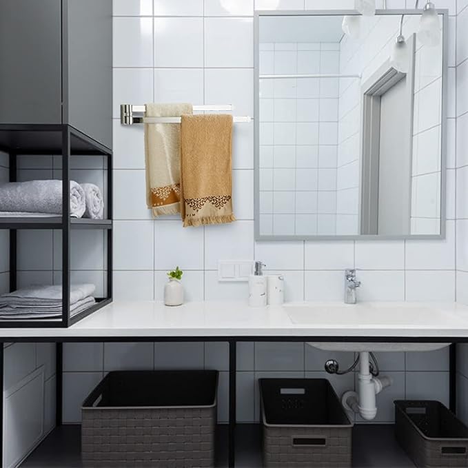 BGL Swivel Towel Bar Chrome,Two Arms Wall Mount Towel Hanger Holder for Bathroom Organizer