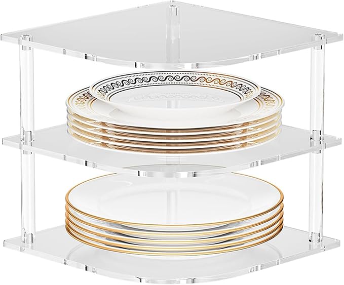 3 Tier Clear Acrylic Shelves, Non Slip Space-Saving Storage Organizer for Bathroom Kitchen Countertop Home and Restaurant, Acrylic Shelving for Toiletries Spices Decorative Items