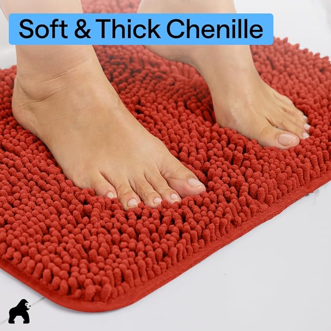 GORILLA GRIP Bath Rug Mat 36x24, Soft Absorbent Chenille, Quick Dry Microfiber Mats, Rubber Backing Washable Shower Floor Rugs, Bathmat Runner, US Designed Bathroom Home Accessories Sunset Orange