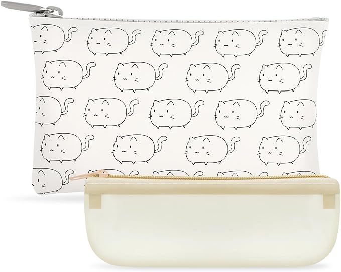Manmihealth Cute Cat Silicone Makeup Bag, Cosmetic Bags for Women, Makeup Brushes Holder Travel, Portable Purse Pouch for Travel Essentials, Zipper Storage Organizer Bag
