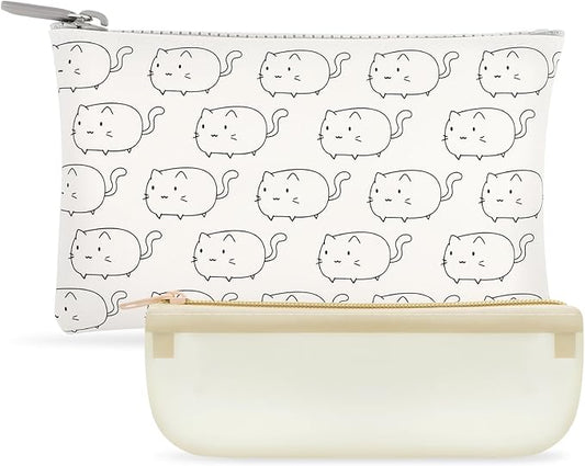 Manmihealth Cute Cat Silicone Makeup Bag, Cosmetic Bags for Women, Makeup Brushes Holder Travel, Portable Purse Pouch for Travel Essentials, Zipper Storage Organizer Bag