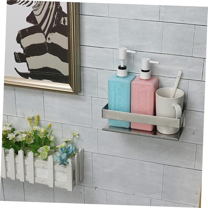 Holibanna Multifunctional Wall-Mounted Storage Rack Punch-Free Stainless Steel Kitchen and Bathroom Shelf Adjustable Metal Shelf for Home Organization