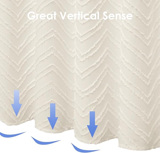 OVZME Beige Shower Curtain Fabric for Bathroom, Soft Fabric Shower Curtain Hotel Quality, Textured Tufted Chevron Striped Premium Polyester Protect Privacy Bath Decor, 36Wx72L Inches