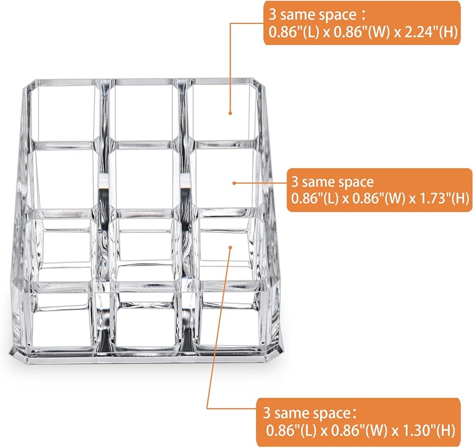 MOSIKER Lipstick Lip Gloss Organizer,Small Clear Acrylic Compact Essential Oil Rollerball Perfume Holder with 9 Slots