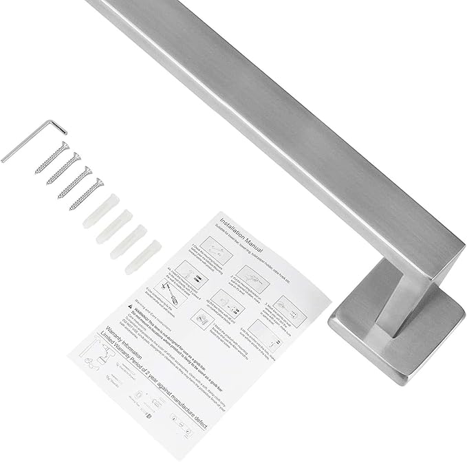 NearMoon Towel Bar, Bath Accessories Premium Thicken Stainless Steel Square Shower Towel Rack for Bathroom, Towel Holder Wall Mounted (2 Pack, Brushed Nickel, 24 Inch)