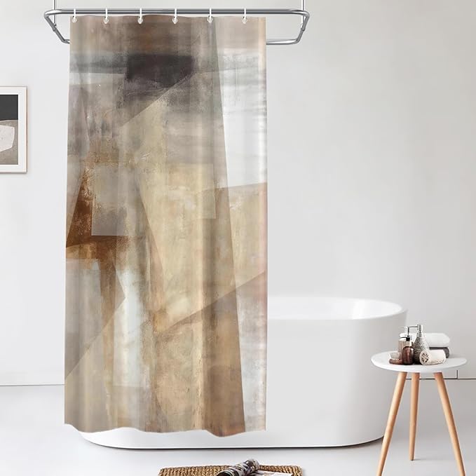Shrahala Brown Abstract Art Decorative Shower Curtain, Beige Painting Bathroom Décor Polyester Fiber Waterproof with Plastic Rings for Shower Stall Bathtubs 72 X 36 in