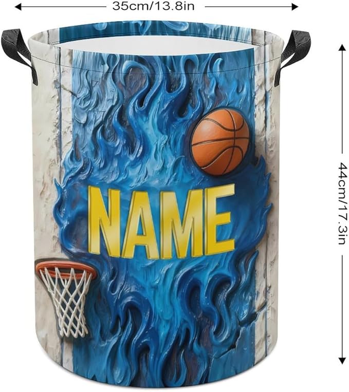 Personalized Basketball Laundry Hamper Custom Name Funny Dirty Clothes Laundry Basket Portable Storage Basket For Home Bathroom Family Basketball Lovers Xmas Birthday (style 13)