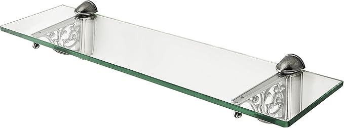 khtumeware 20 Inches Glass Shelves for Bathroom, Antique Silver Floating Glass Shelf Zinc Tempered Glass Bathroom Shelves for Wall Mount Modern