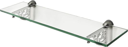 khtumeware 20 Inches Glass Shelves for Bathroom, Antique Silver Floating Glass Shelf Zinc Tempered Glass Bathroom Shelves for Wall Mount Modern