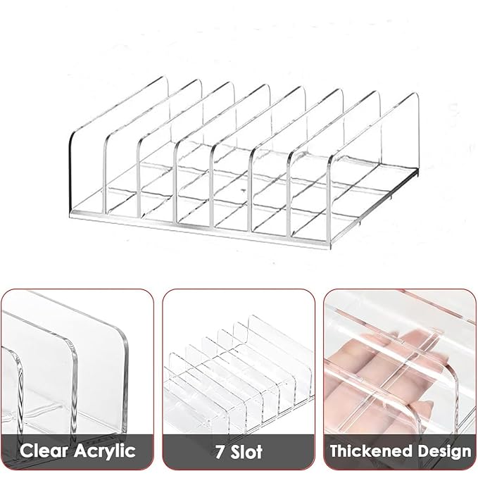 2 Pack Acrylic Eyeshadow Makeup Palette Organizer: Makeup Organizer for Drawer - 7-Section Cosmetic Display Case for Vanity Countertop - Clear Cosmetic Organizer Storage Accessories
