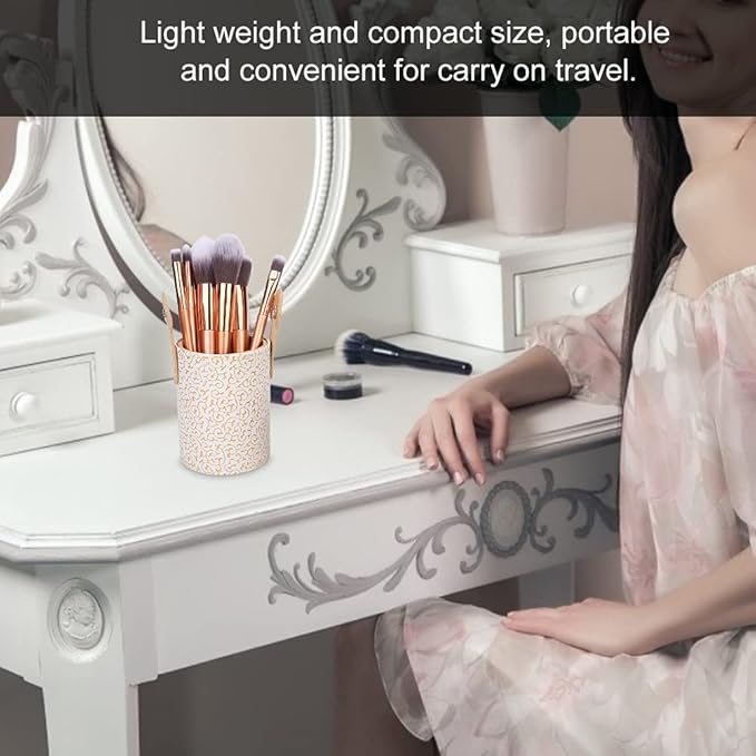 LAVEN Makeup Brush Holder ?€? PU Leather Portable Cosmetic Brush Cup for Travel, Desk & Dressing Table Organization (Apricot)