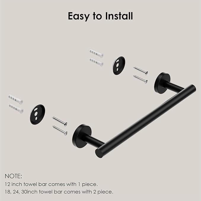 FORIOUS Towel Bar for Bathroom Wall Mounted, 304 Stainless Steel Towel Racks Includes Wall Mounting Hardware, Suitable for Bathroom, RV (Matte Black, 9 Inch)