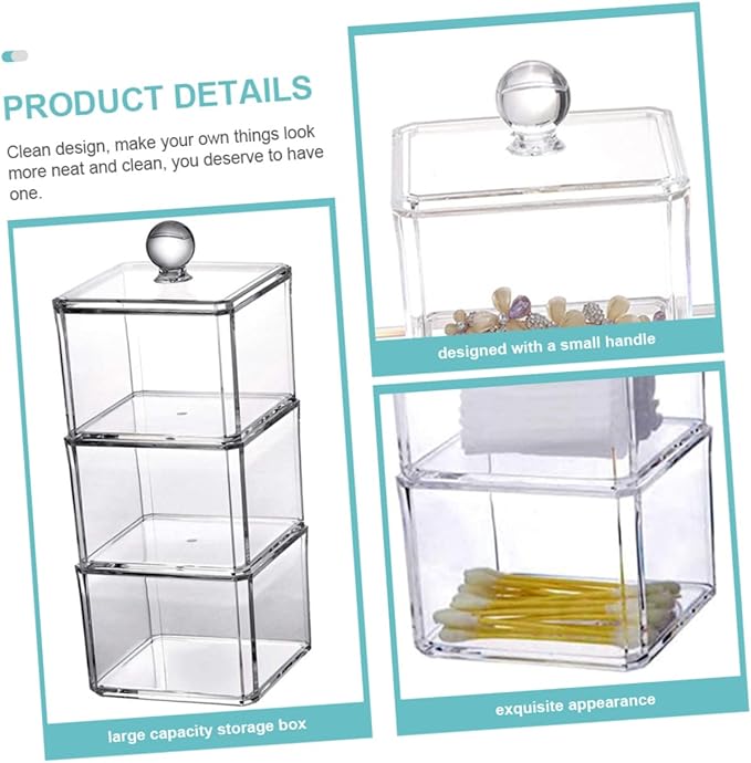 Holibanna Clear Makeup Remover Storage Box with Lid Acrylic Cotton Pad Organizer for Bathroom Vanity and Cosmetic Display Case 9.05X3.62X3.62 Inches