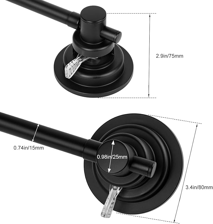 Suction Cup Towel Bar for Shower, 15.75''-25.6'' Adjustable Stainless Steel Towel Holder, Heavy Duty Suction Towel Rack with Powerful Vacuum Adsorption for Bathroom, Kitchen, RV, and Renters (Black)