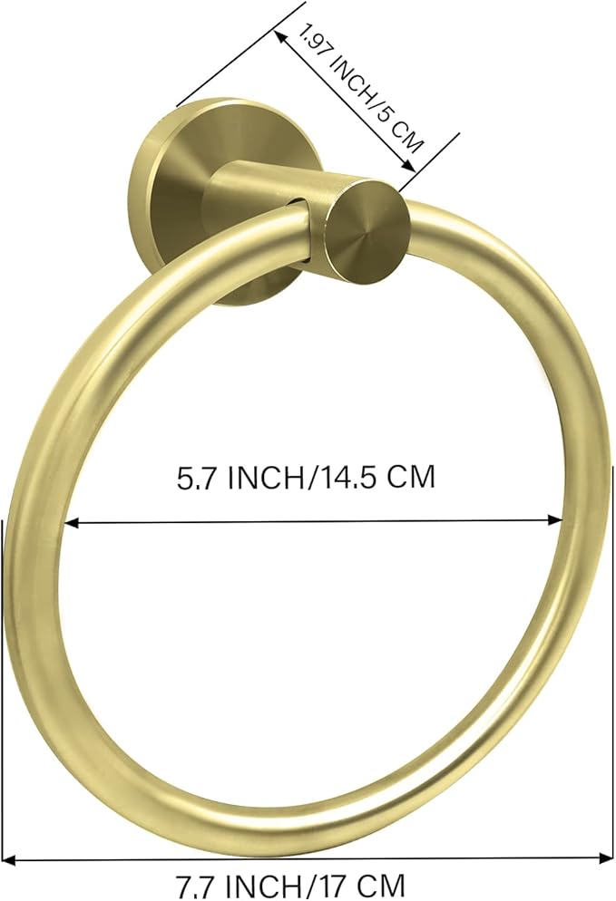 Stainless Steel Gold Towel Ring Hand Towel Holder for Wall Mounted Bathroom Towel Rack holder simple Round Towel Hanger (Brushed Gold)
