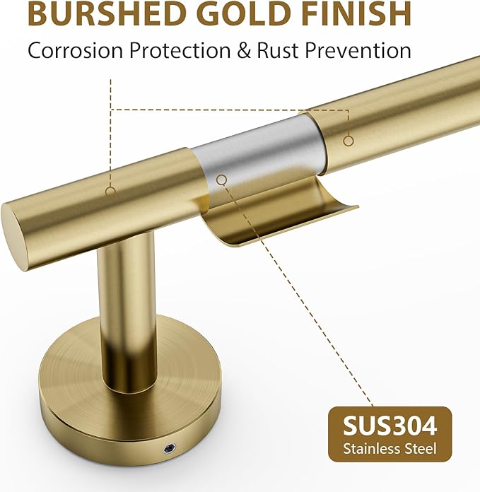 Luxbaro Brushed Gold Towel Bar 24 Inch (Total Length 26-Inch), Thicken Towel Rack for Bathroom Wall, SUS304 Stainless Steel Towel Rod, Modern Home Decor
