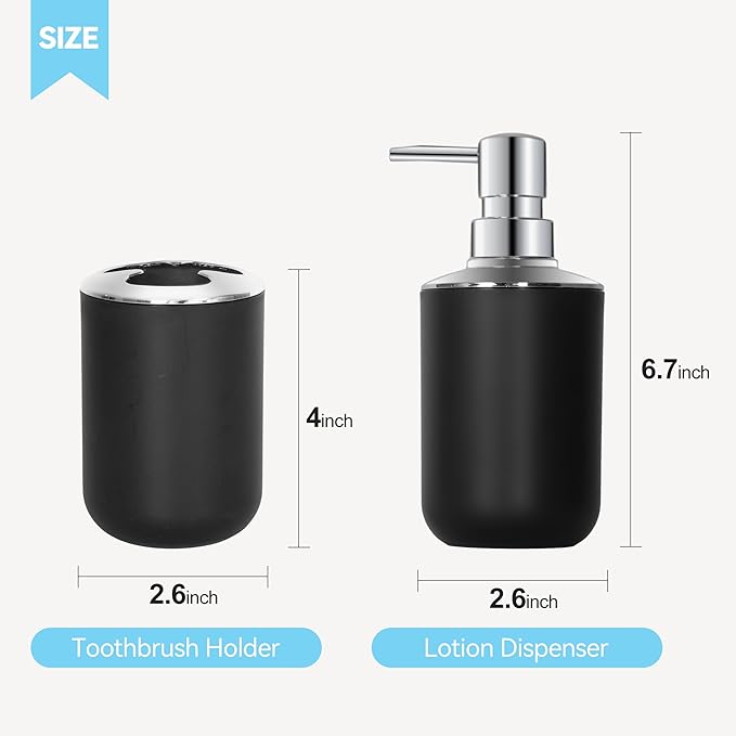 Black Bathroom Accessories Set 2 PCS, Black Bathroom Accessories, Plastic Soap Dispenser and Toothbrush Holder Set, Boho Bathroom Decor, Bathroom Set