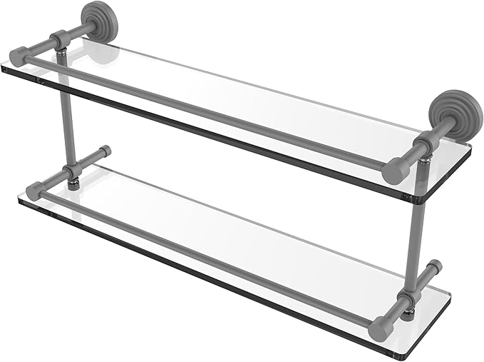 Allied Brass WP-2/22-GAL-GYM Waverly Place 22 Inch Double Glass Gallery Rail Shelf, Matte Gray