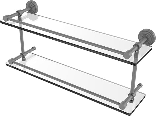 Allied Brass WP-2/22-GAL-GYM Waverly Place 22 Inch Double Glass Gallery Rail Shelf, Matte Gray
