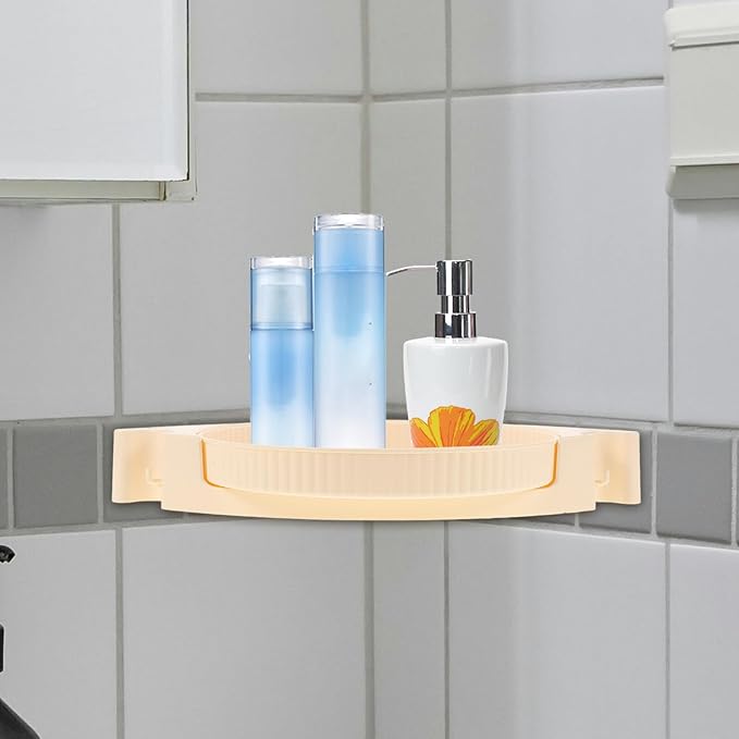 Rotatable Corner Wall Mounted Shelf for Bathroom and Kitchen, No Drilling Floating Storage Rack with 360° Rotating Organizer, Milk White Multifunctional Bathroom Shelf
