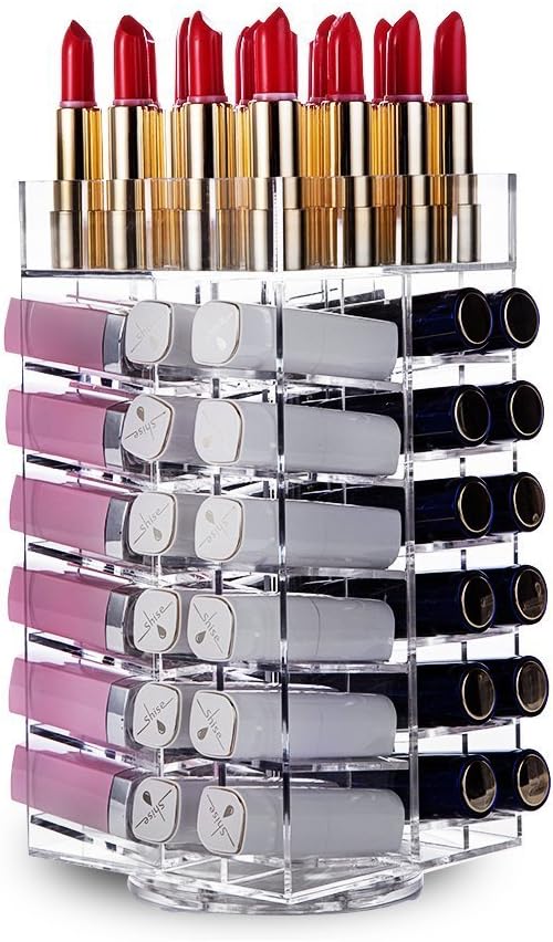 HBlife Lipstick Holder, Acrylic Rotating 64 Lipstick Tower Organizer Spinning Lipgloss Holder with Removable Dividers