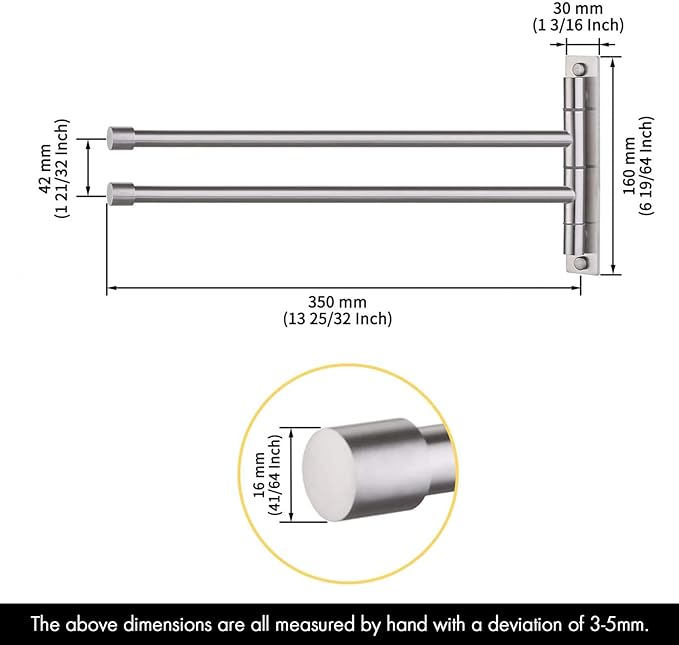 KES Bathroom Towel Bar 13.8 Inch Swing Mount Swing Out Arm Wall 2-Arm Towel Holder, SUS304 Stainless Steel Brushed Finish, A2102S2-2