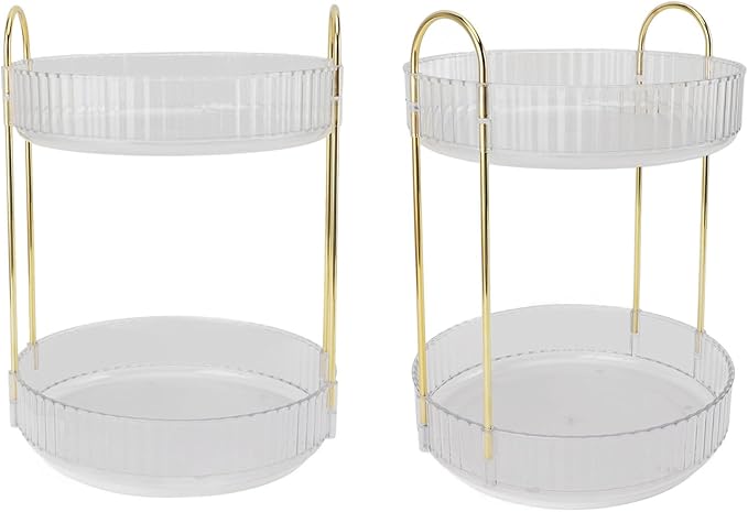 Makeup Organizer,2 Tier Makeup Rack - 360° Rotating Space Saving Cosmetic Countertop for Bedroom, Bathroom, and Kitchen - for Skincare and Beauty Products! (White)