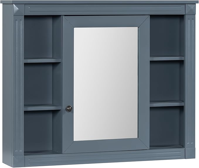 Merax Medicine Cabinet with Mirror, Wall Mount Bathroom Cabinet 35" x 28" Over Toilet Storage Cabinet Organizer with Door and Open Shelves, Mirrored Bathroom Wall Cabinet