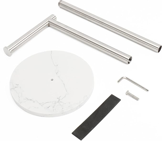 NearMoon Bath Toilet Paper Holder Stand- Modern Tissue Roll Holder Standing with Balanced Base, Rustproof Toilet Roll Holder for Bathroom/Kitchen Countertop (Brushed Nickel, Marble Base)