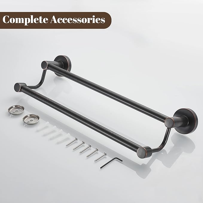 BigBig Home Bronze Double Towel Bar, Oil Rubbed Towel Holder Adjustable 15 to 28 Inch Bathroom, Rustic SUS 304 Stainless Steel Towel Rack for Wall Mounted Farmhouse ORB
