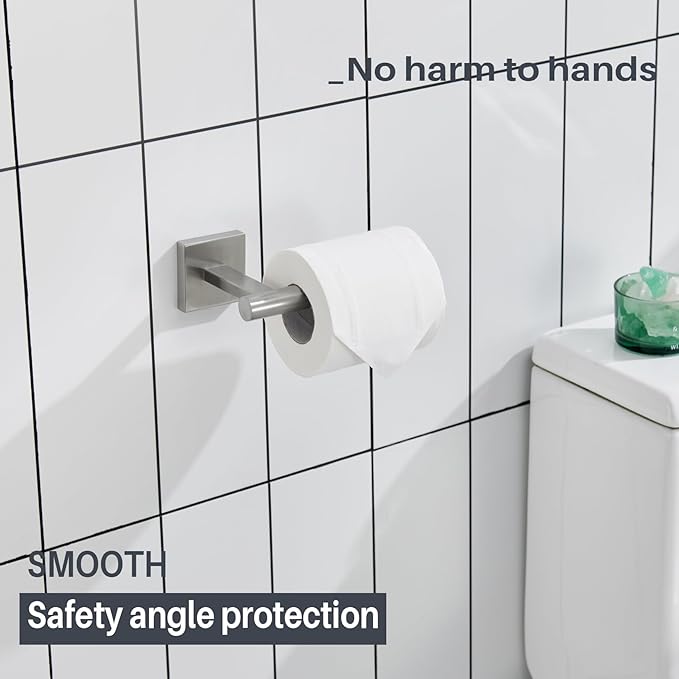 KOKOSIRI 12-Inch Bathroom Shelves Glass Floating Shelf Toilet Roll Holder Toilet Paper Holder Stainless Steel Brushed Nickel B1105BR-L12+B2008BR
