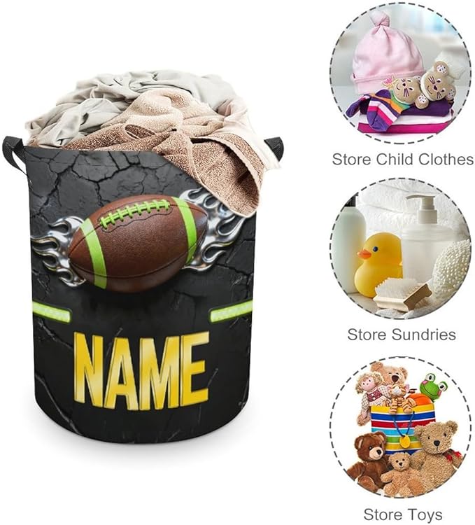 Personalized Rugby Laundry Hamper Custom Name Funny Dirty Clothes Laundry Basket Portable Storage Basket For Home Bathroom Family Football Lovers Xmas Birthday (style 8)