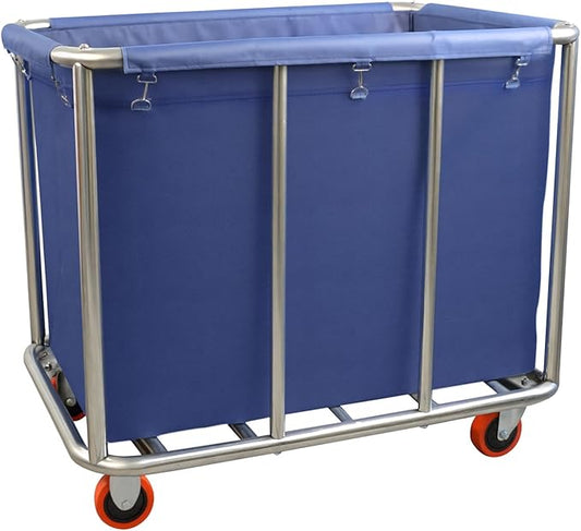 420L Commercial Rolling Laundry Cart with Wheels, 440 Lbs Heavy Duty Stainless Steel Frame Hamper, Extra Large Laundry Basket with Removable Waterproof Liner Bag for Hotel, Hospital & Dorm, Blue