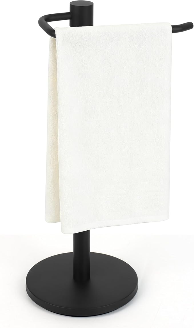 Kawlity Extra Large Free-Standing Hand Towel Holder Stand Towel Rack for Bathroom Kitchen Stable Stainless Steel Waterproof with Matte Black Finish Vanity Countertop Organizer, Black