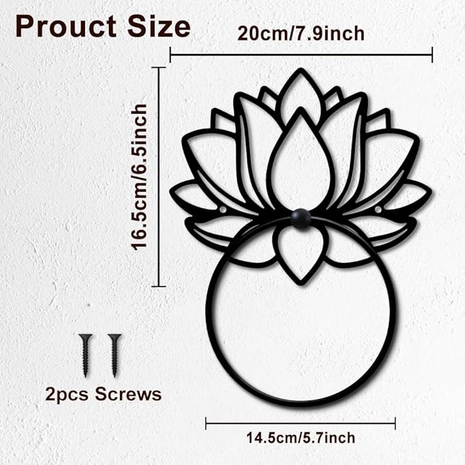 MAYJOYDIY Lotus Flower Metal Towel Ring Holy Lotus Towel Holder Plant Wall Decor Towel Hanger Black Art Towel Rack Wall Mounted for Bathroom Kitchen Home Decors Gift