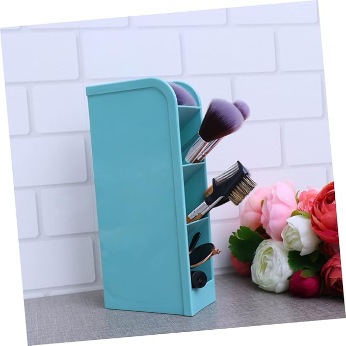 Diagonal Makeup Brush Holder and Stationery Organizer Small Blue Desktop Storage Box for Office and Home Use Durable and Stylish Design for Pens Brushes and Cosmetics