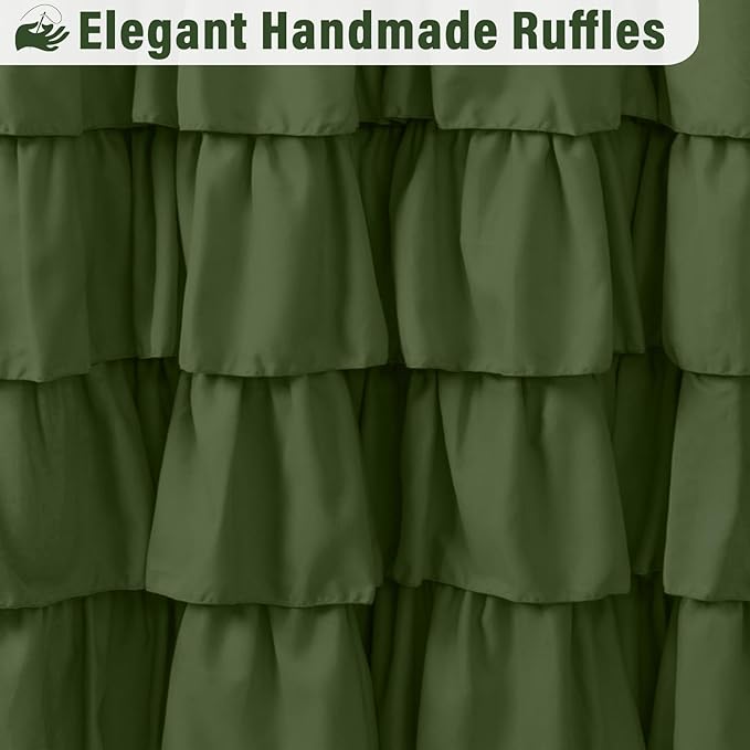 Seasonwood Sage Green Shower Curtain for Bathroom Cute Ruffle Shower Curtain 72 X 84 Inches Farmhouse Shower Curtains with Buttons & Green Ruffles